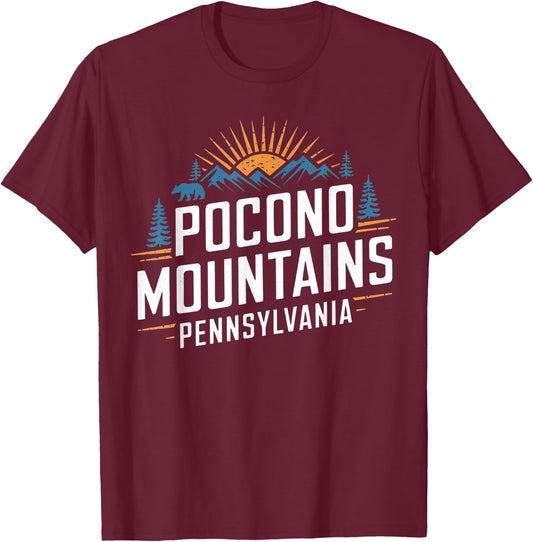Pocono Mountains Pennsylvania Souvenirs Vintage Camping T-Shirt - T-Shirt | Maroon