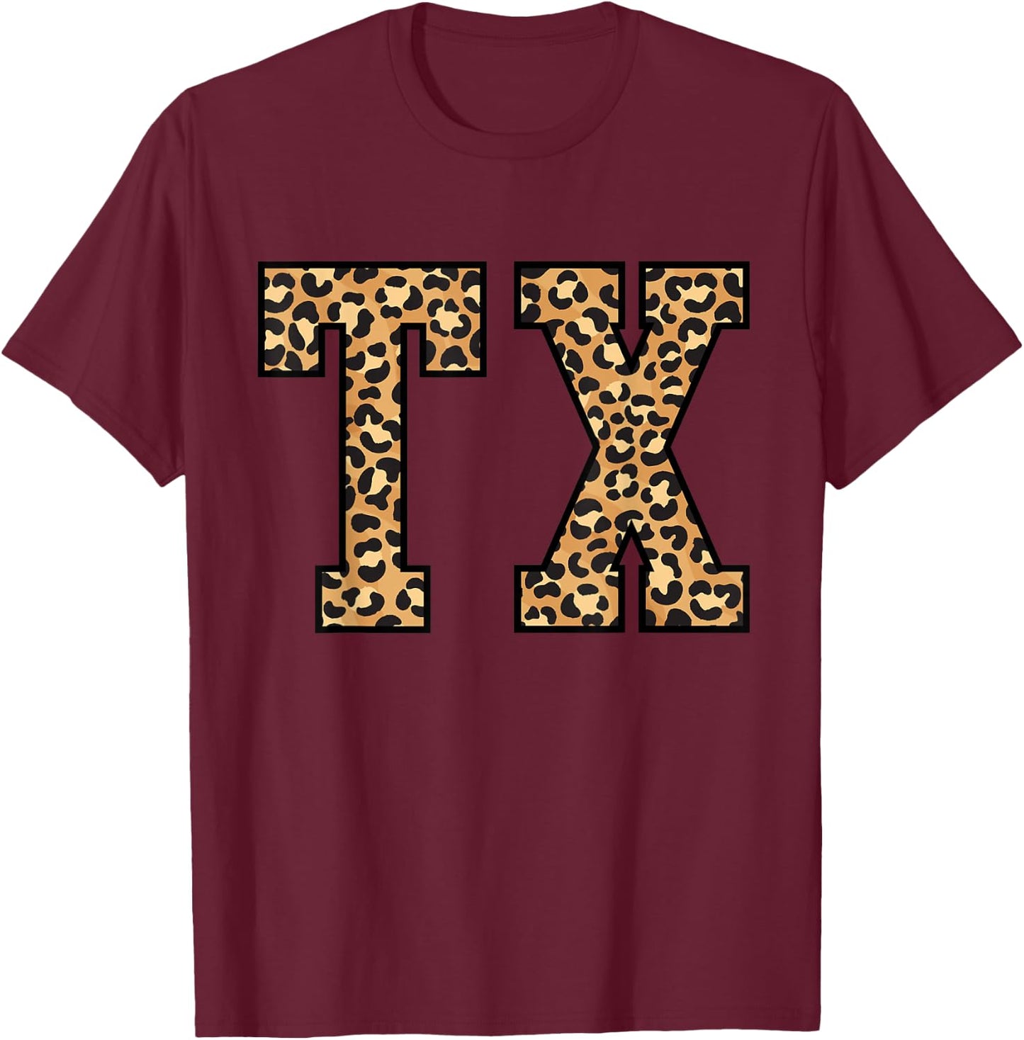 TX Leopard Pattern Texas T-Shirt - T-Shirt | Maroon