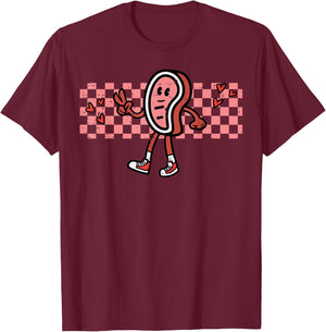 Bbq Meat Peace Retro Barbecue Groovy Grilling Men Women Kids T-Shirt - T-Shirt | Maroon