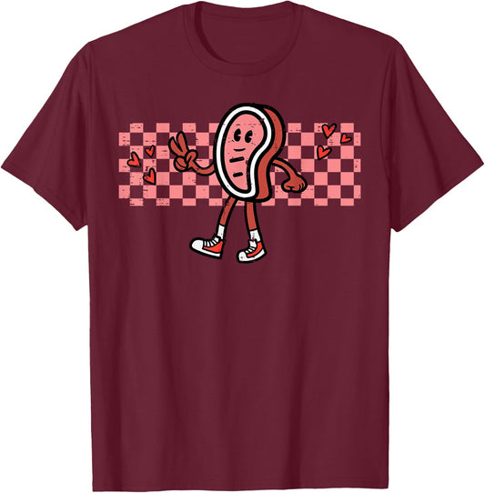 Bbq Meat Peace Retro Barbecue Groovy Grilling Men Women Kids T-Shirt - T-Shirt | Maroon