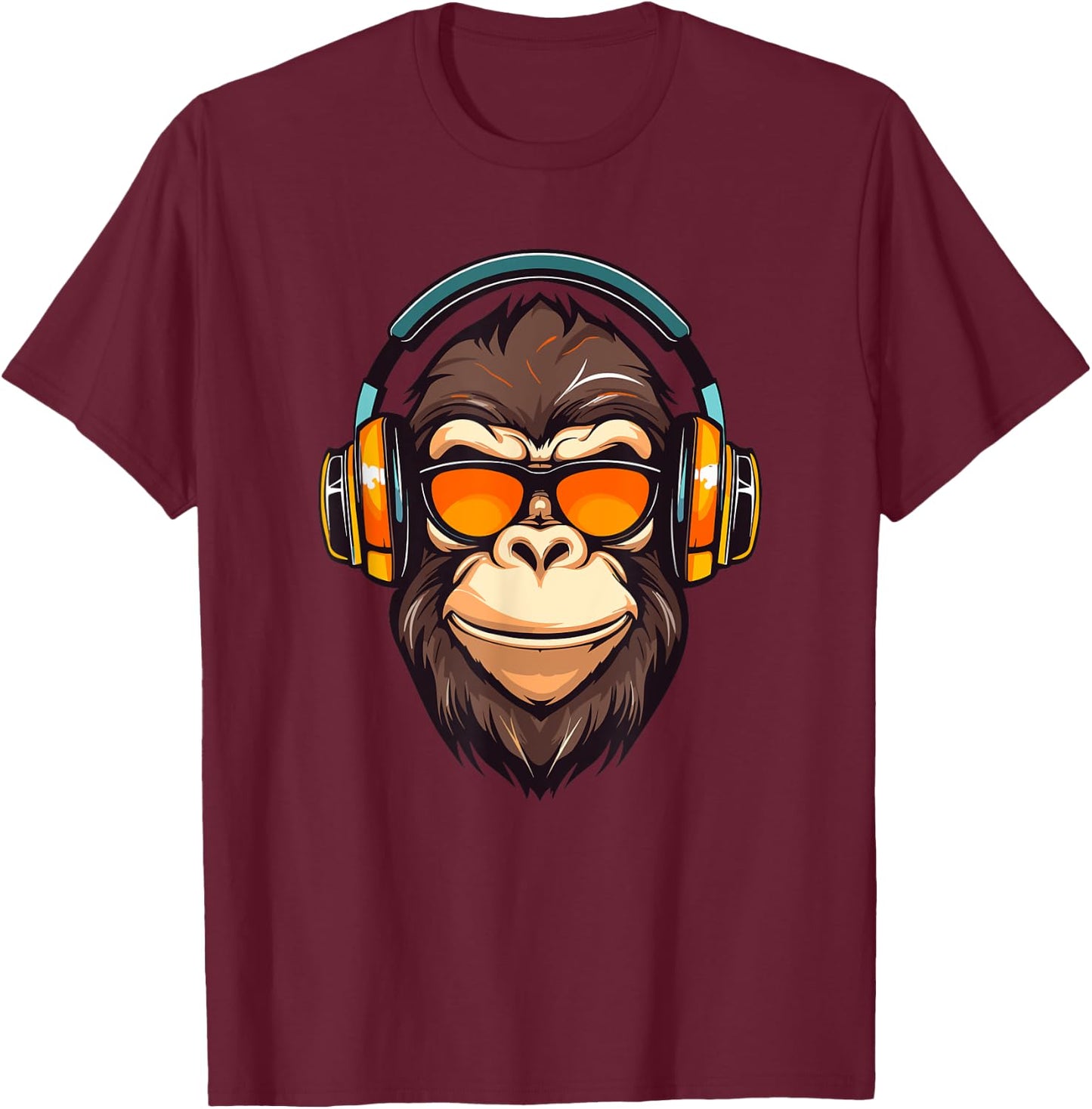 DJ Mad Monkey Ape Chimp Mix Club Music Headphones Dancing T-Shirt - T-Shirt | Maroon