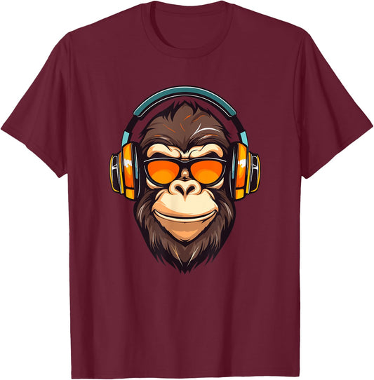 DJ Mad Monkey Ape Chimp Mix Club Music Headphones Dancing T-Shirt - T-Shirt | Maroon