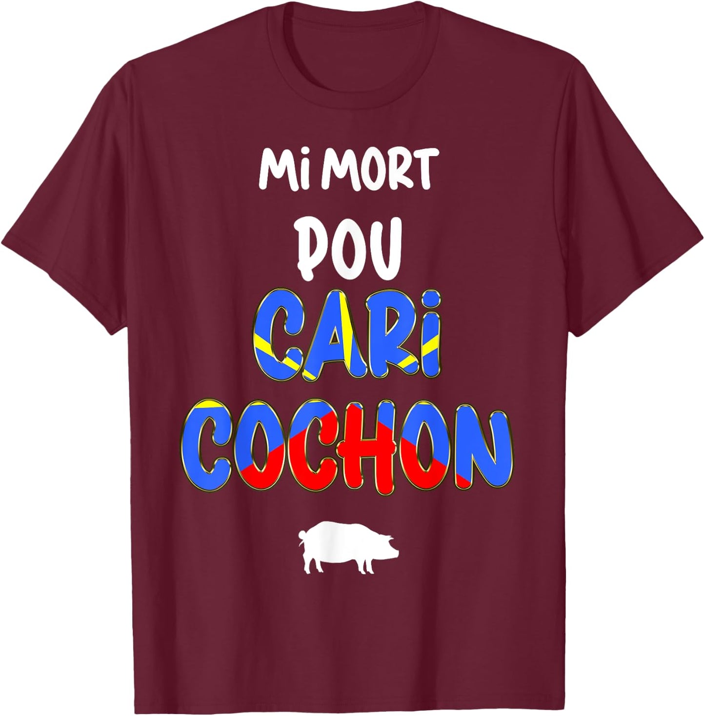 Flag Reunion Island Kitchen Tradition Creole Curry Pig T-Shirt - T-Shirt | Maroon