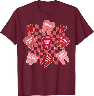Valentines Dentist Dental Hygienist Tooth Candy Conversation T-Shirt - T-Shirt | Maroon