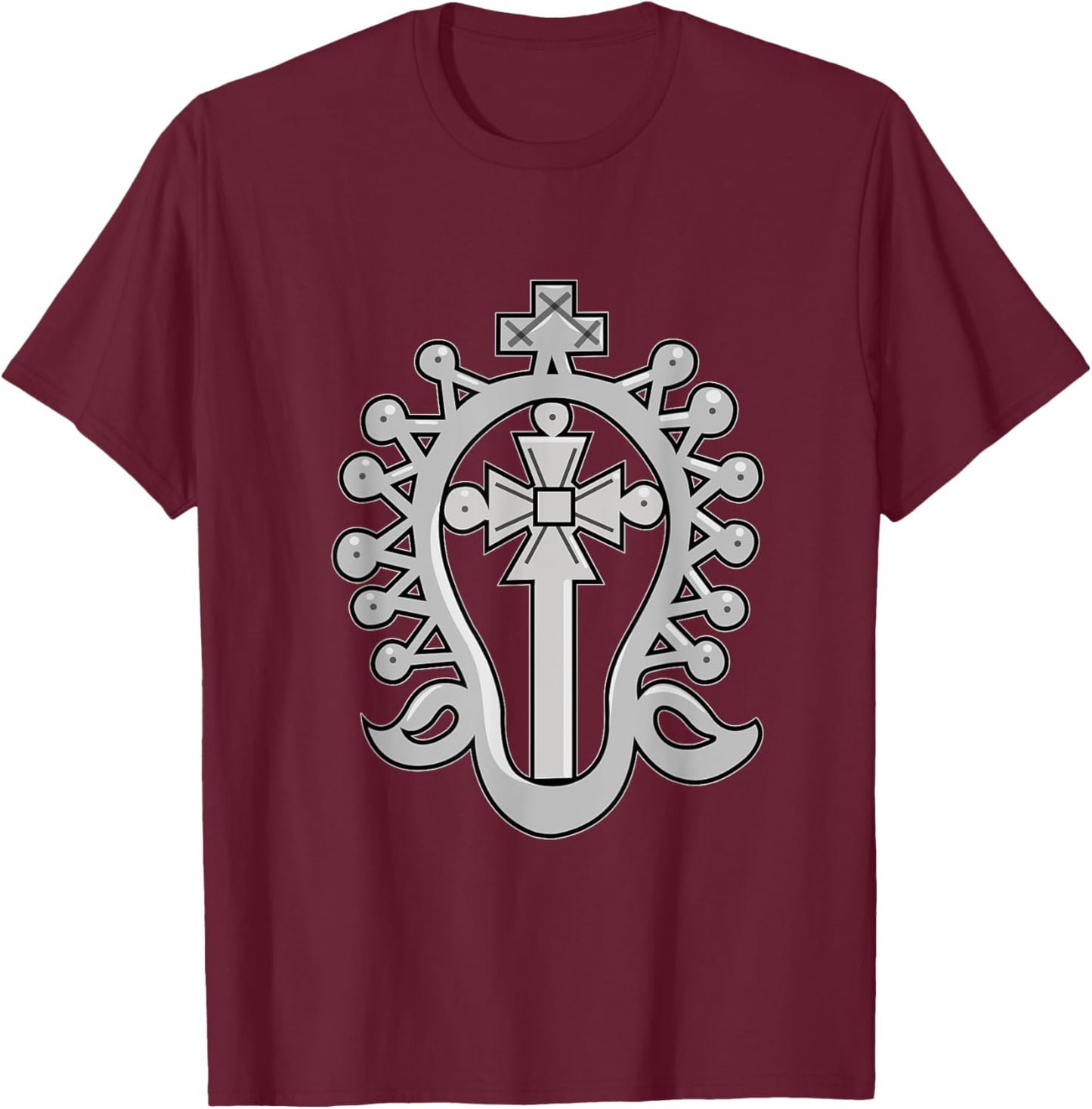 Lalibela Cross Ethiopian Christian Silver Cross T-Shirt - T-Shirt | Maroon