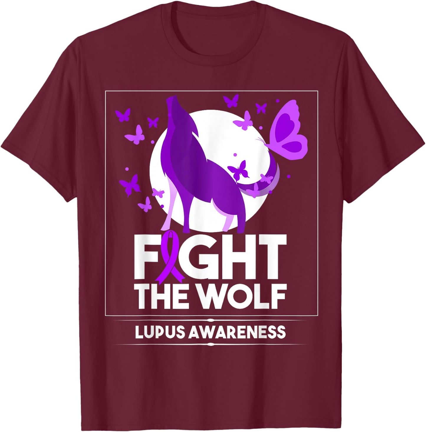 Lupus Awareness Month Fight the Wolf Purple Ribbon T-Shirt - T-Shirt | Maroon