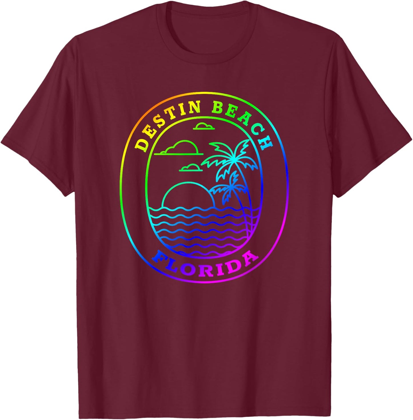 Destin Beach Florida USA Rainbow Palm Tree Beach Vacation T-Shirt - T-Shirt | Maroon