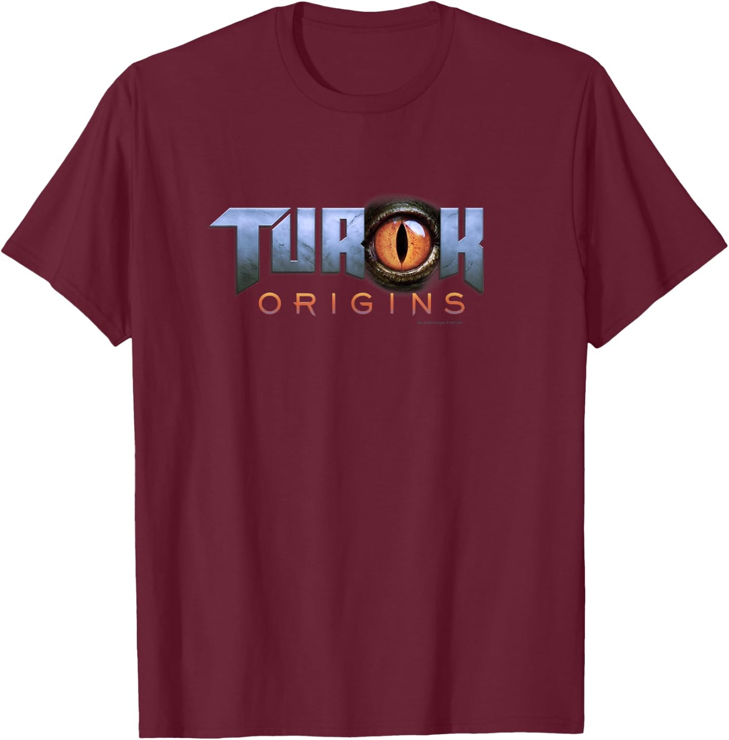 Turok : Origins Logo, -Adults, Black, Small, Short Sleeve, Cotton 80% Polyester 20%, Gaming T-Shirt - T-Shirt | Maroon