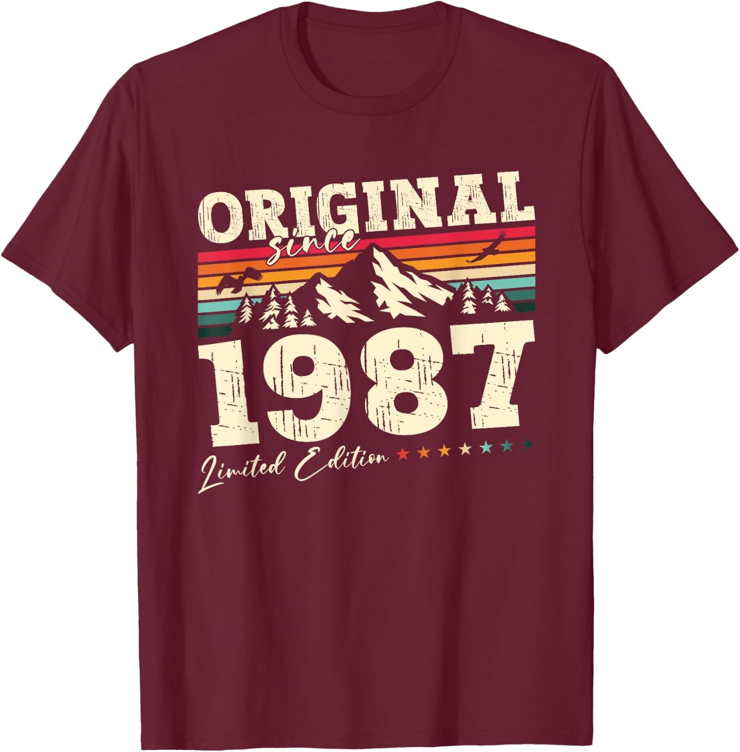 37th Birthday Man Original Vintage 1987 , Black, S T-Shirt - T-Shirt | Maroon