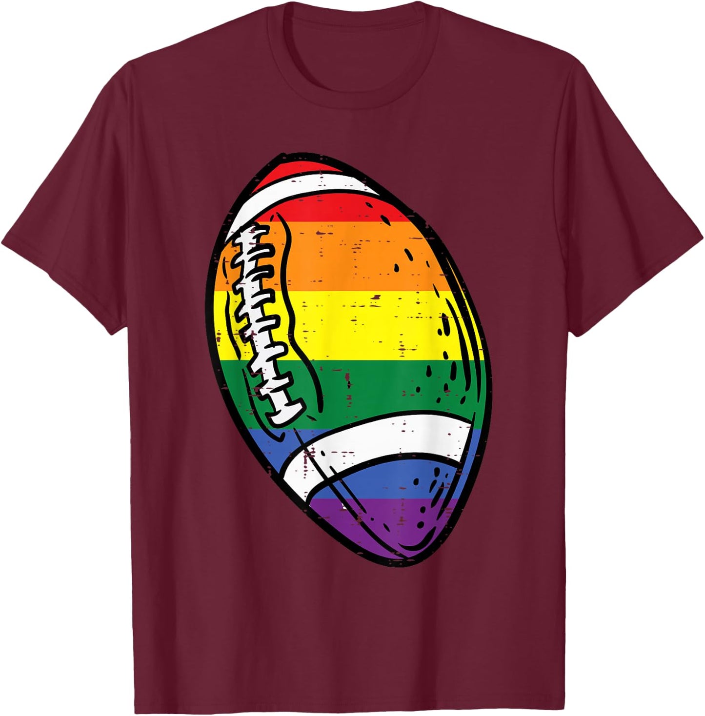 Gay Pride American Football Rainbow Flag Lgbtq Men Boys Kids T-Shirt - T-Shirt | Maroon