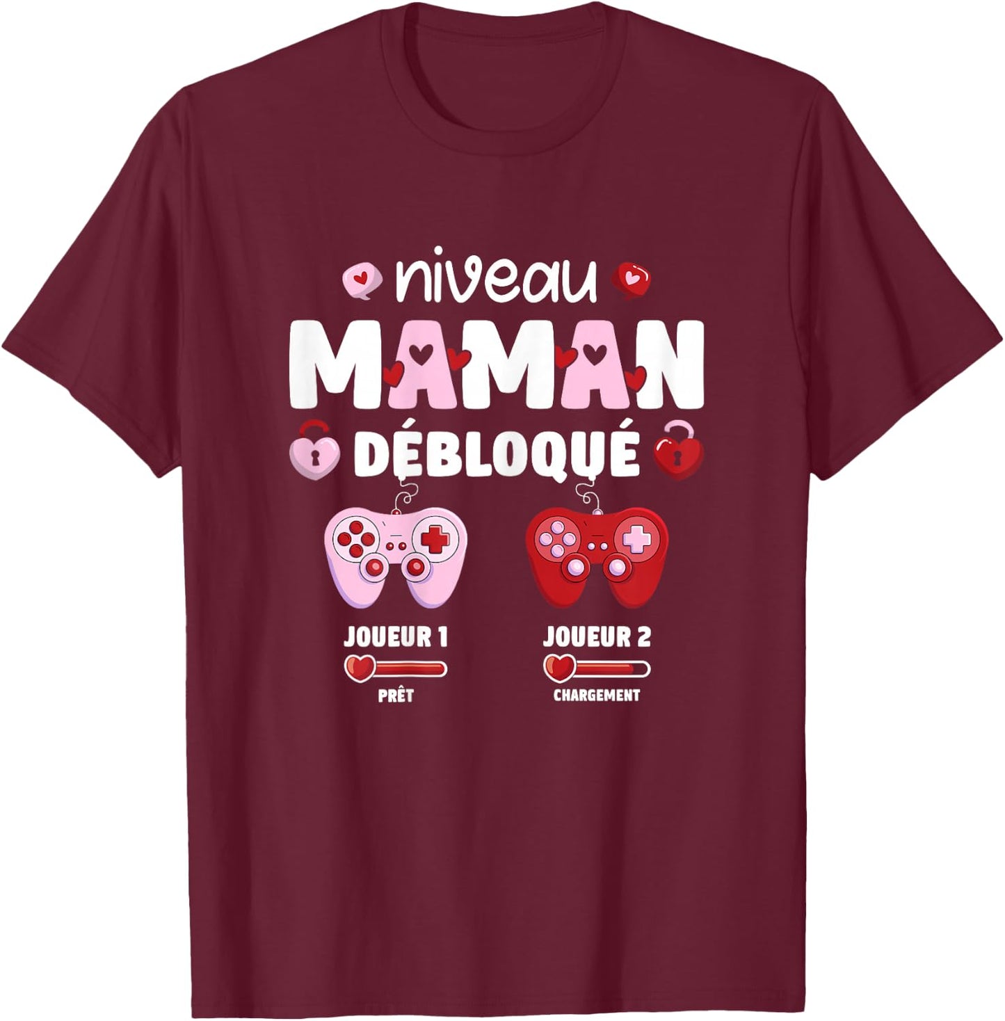 Pregnant Mom Level Mom Unlocked Geek Running 2025 , Black, Female X-Small T-Shirt - T-Shirt | Maroon