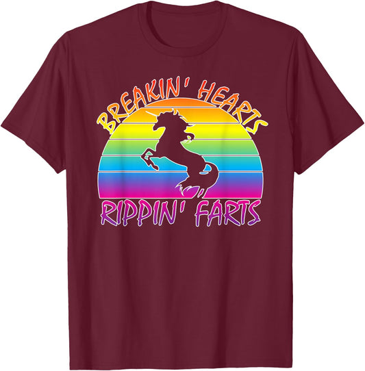 Funny Rainbow Unicorn Breaking Hearts Ripping Farts T-Shirt - T-Shirt | Maroon