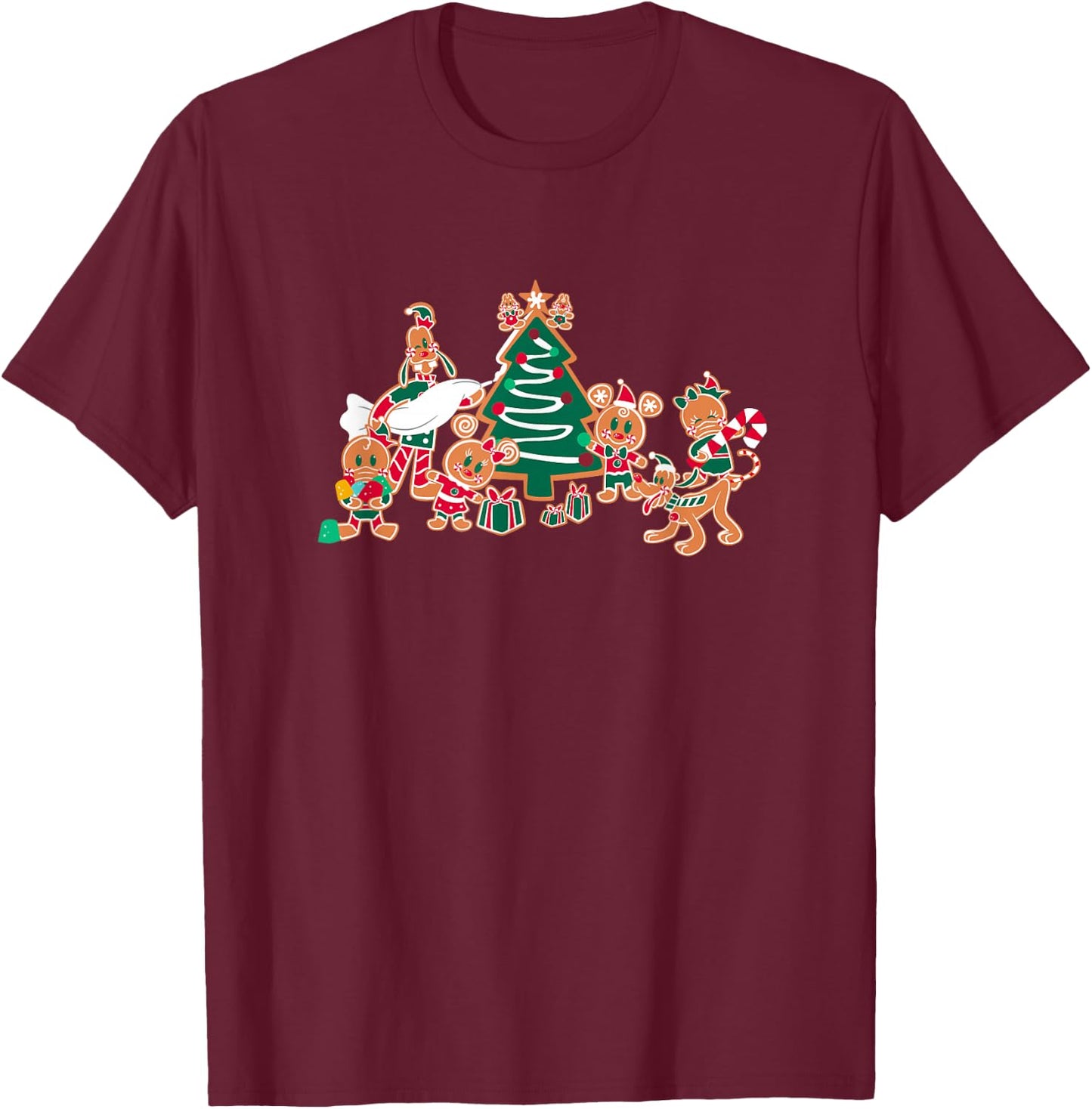 Disney Mickey & Pals Gingerbread Cookies and Christmas Tree T-Shirt - T-Shirt | Maroon