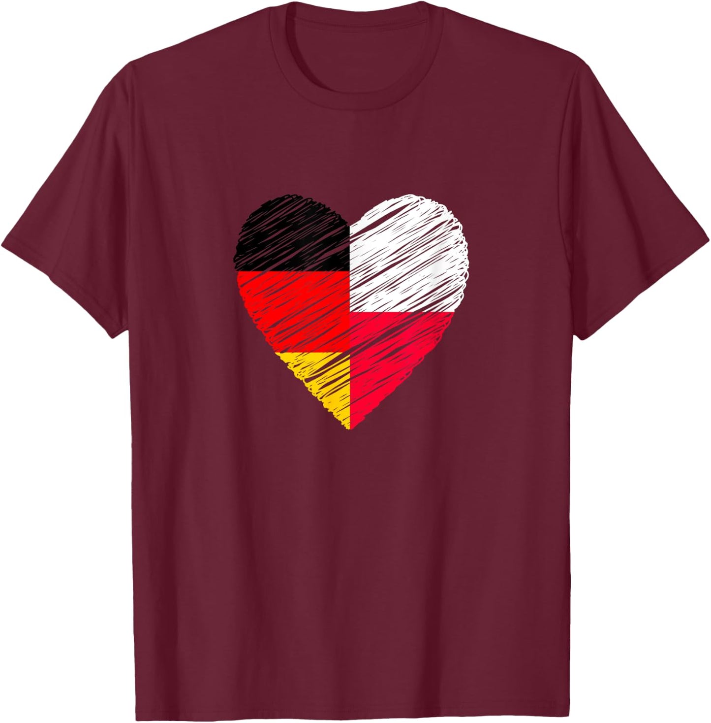 Polen Deutschland Herz Deutschland Flagge Polnische Flagge Liebe Herz T-Shirt - T-Shirt | Maroon