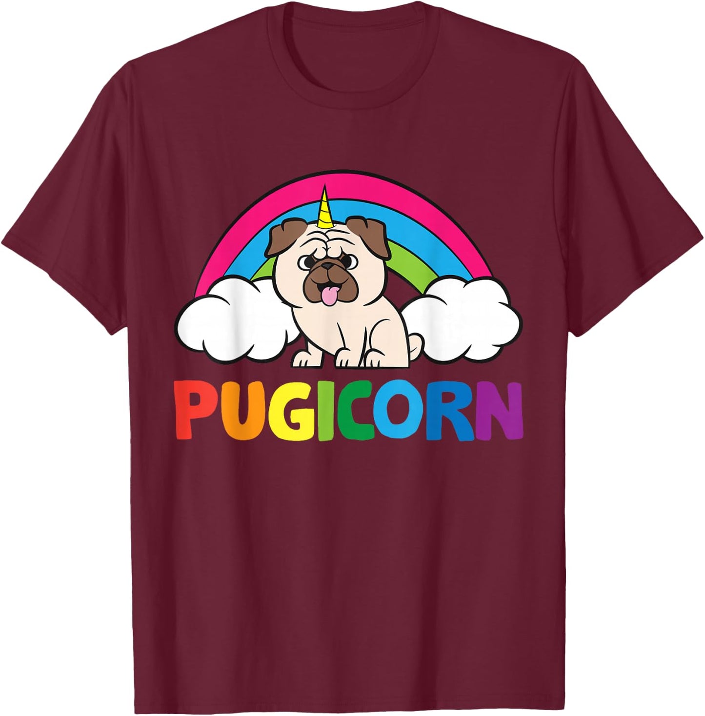 Pug Dog Unicorn Horn Funny Pugicorn T-Shirt - T-Shirt | Maroon