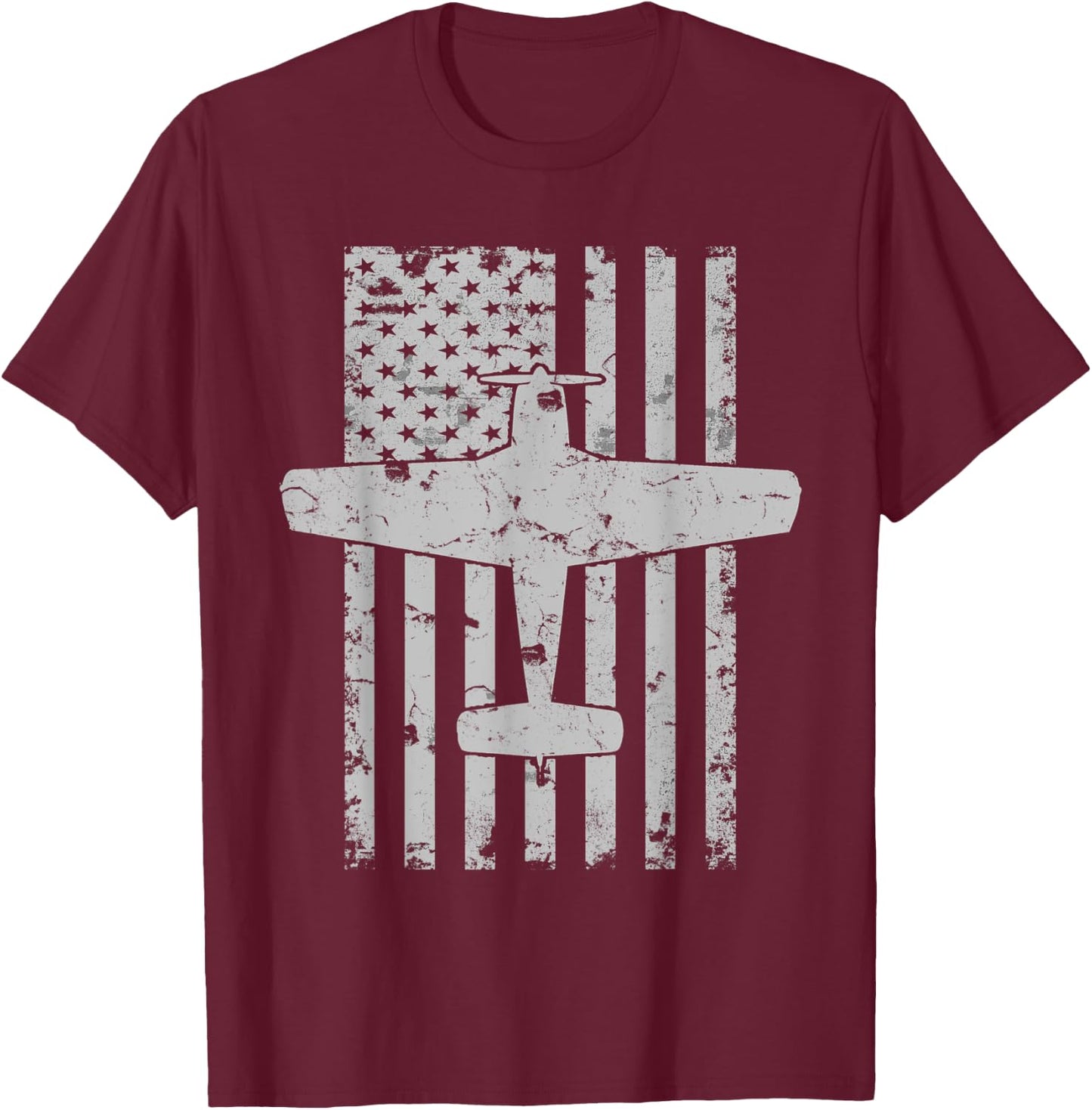 Bonanza Airplane Patriotic Distressed Flag Pilot Women Kids Men T-Shirt - T-Shirt | Maroon
