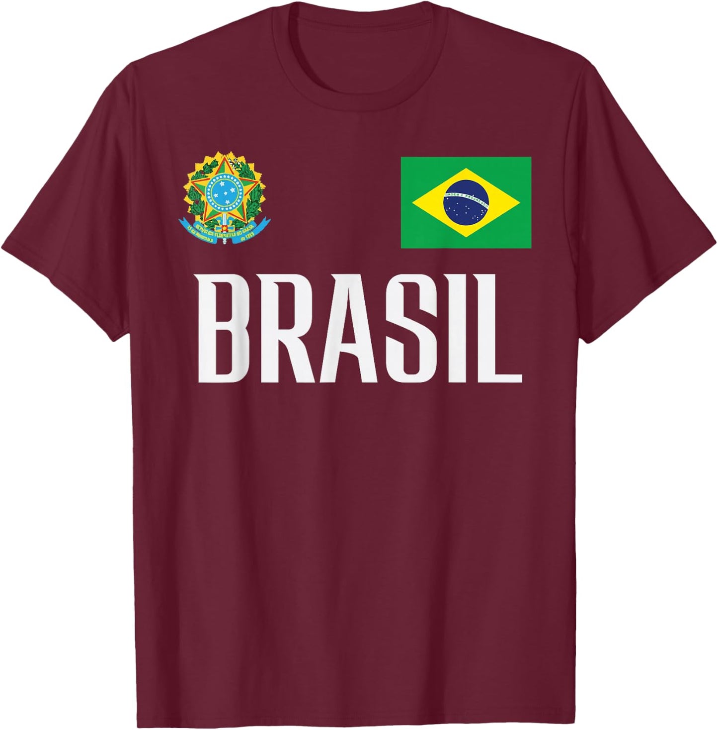 Brasil Flag Brazil Football Soccer Fan Men Women Kids T-Shirt - T-Shirt | Maroon