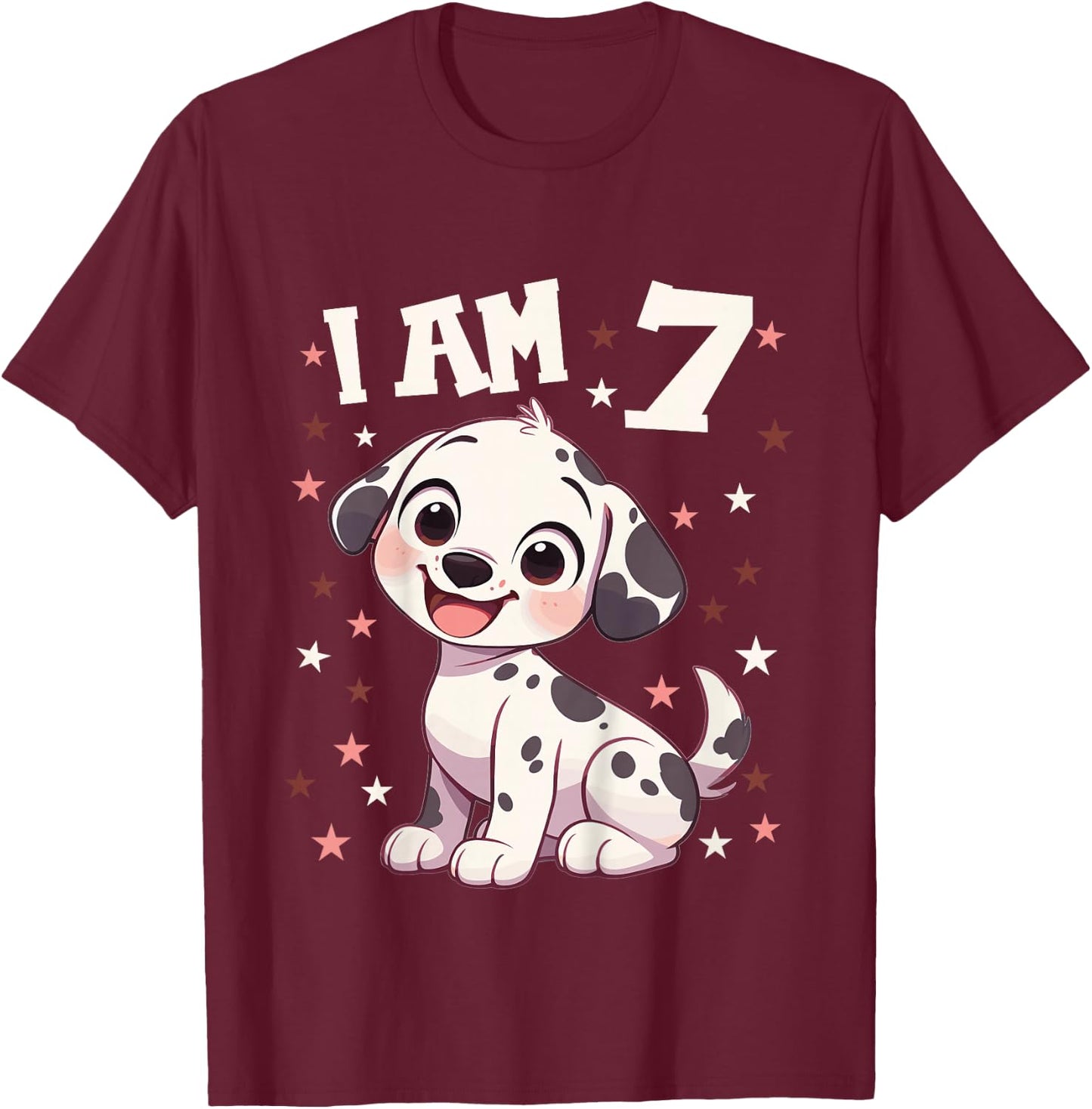 Kids 7 Years old 7th birthday Dalmatian Dogs Dalmatian Dog T-Shirt - T-Shirt | Maroon