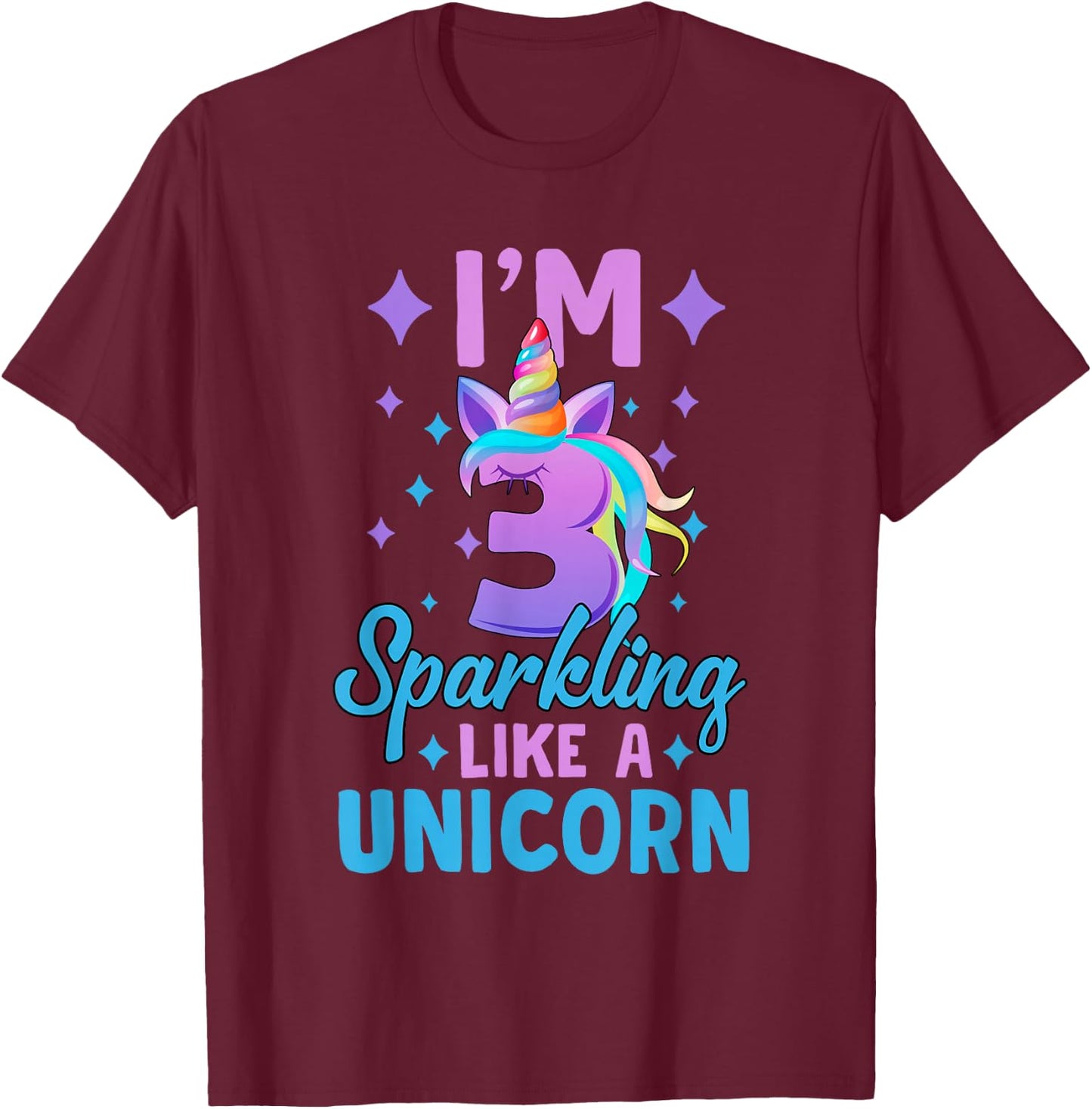3rd Birthday Unicorn Birthday Party 3 Year Old Girls T-Shirt - T-Shirt | Maroon