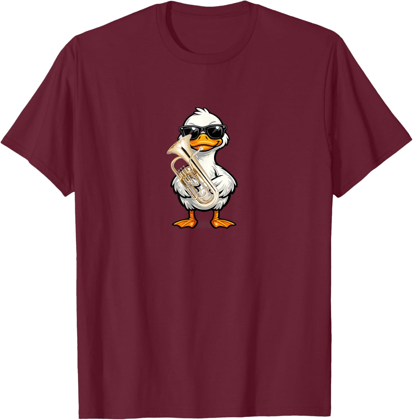 Funny Duck Wearing Sunglasses Playing Euphonium T-Shirt - T-Shirt | Maroon