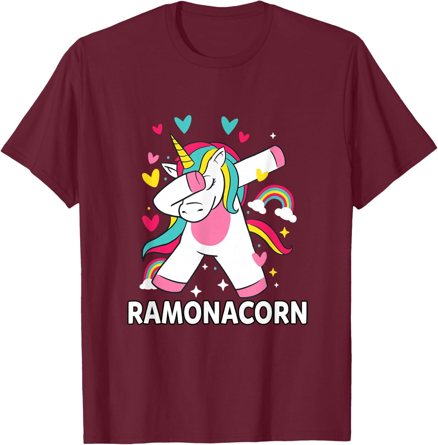 Ramonacorn Personalised Name Dabbing Unicorn Ramona T-Shirt - T-Shirt | Maroon