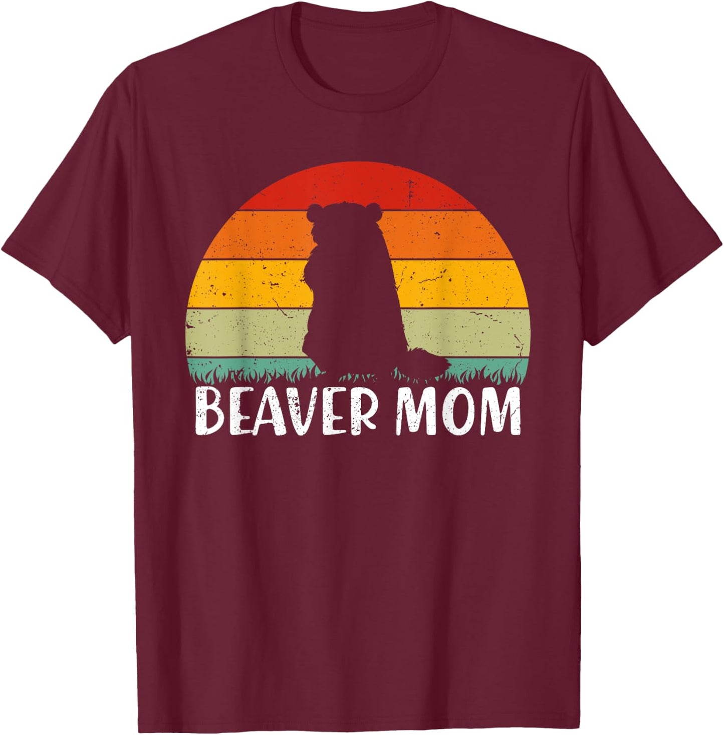 Animal Lover Beaver Mom Mother's Day Retro Vintage T-Shirt - T-Shirt | Maroon