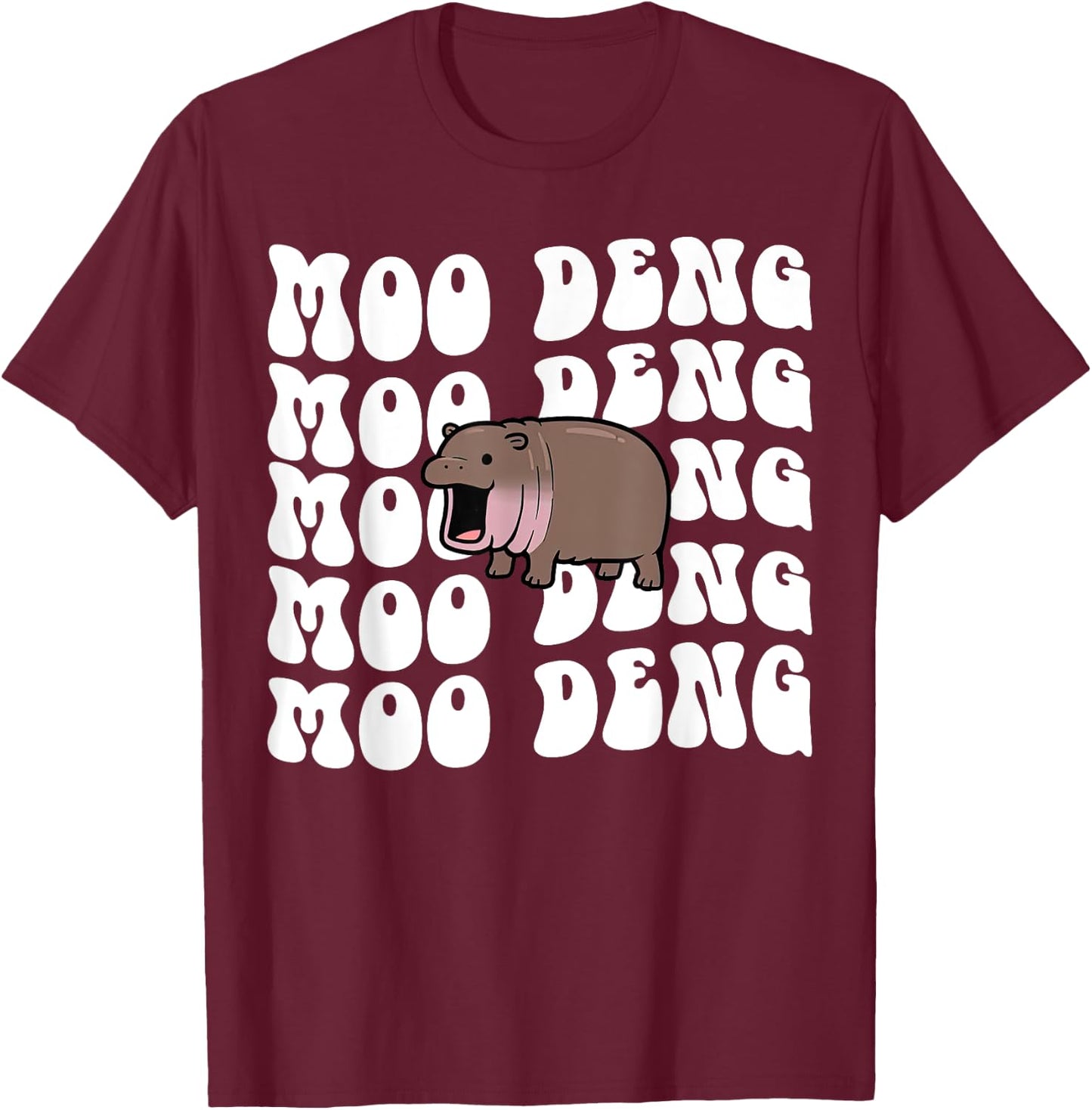 Funny Moo Deng The Cute Baby Hippo Thai Costume Women Kids T-Shirt - T-Shirt | Maroon