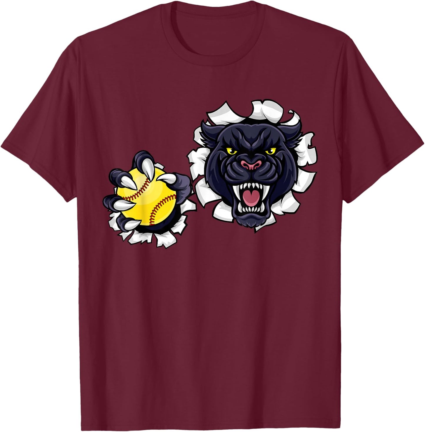 Panther Softball Ball Animal Cartoon Character T-Shirt - T-Shirt | Maroon