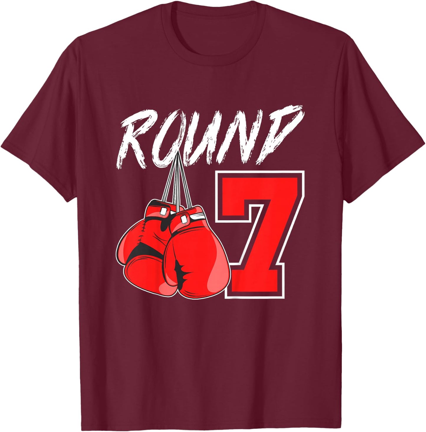 Kids 7th Birthday Boxing Boy 7 Year Old Boxer Bday Party T-Shirt - T-Shirt | Maroon