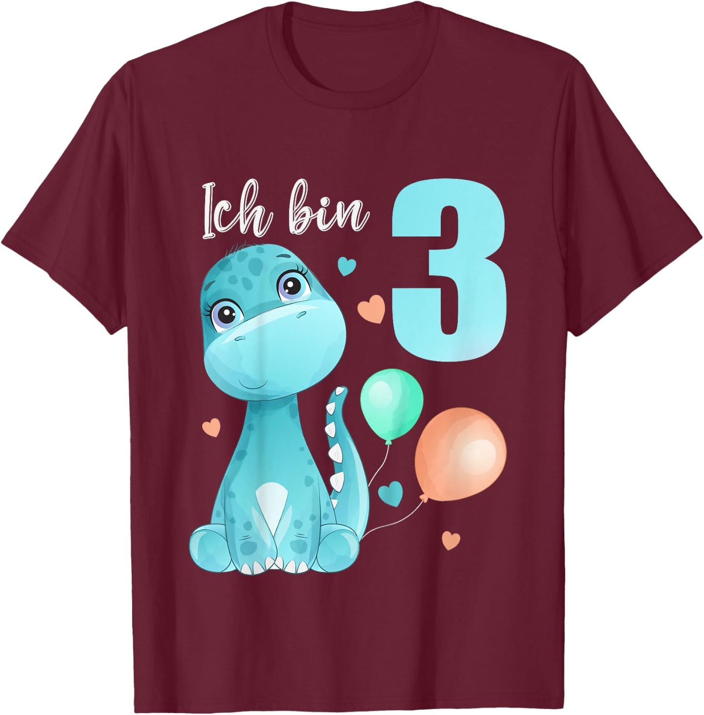 Kids 3 Years Old I'm 3 Dino Dinosaur T-Rex 3rd Birthday , black T-Shirt - T-Shirt | Maroon