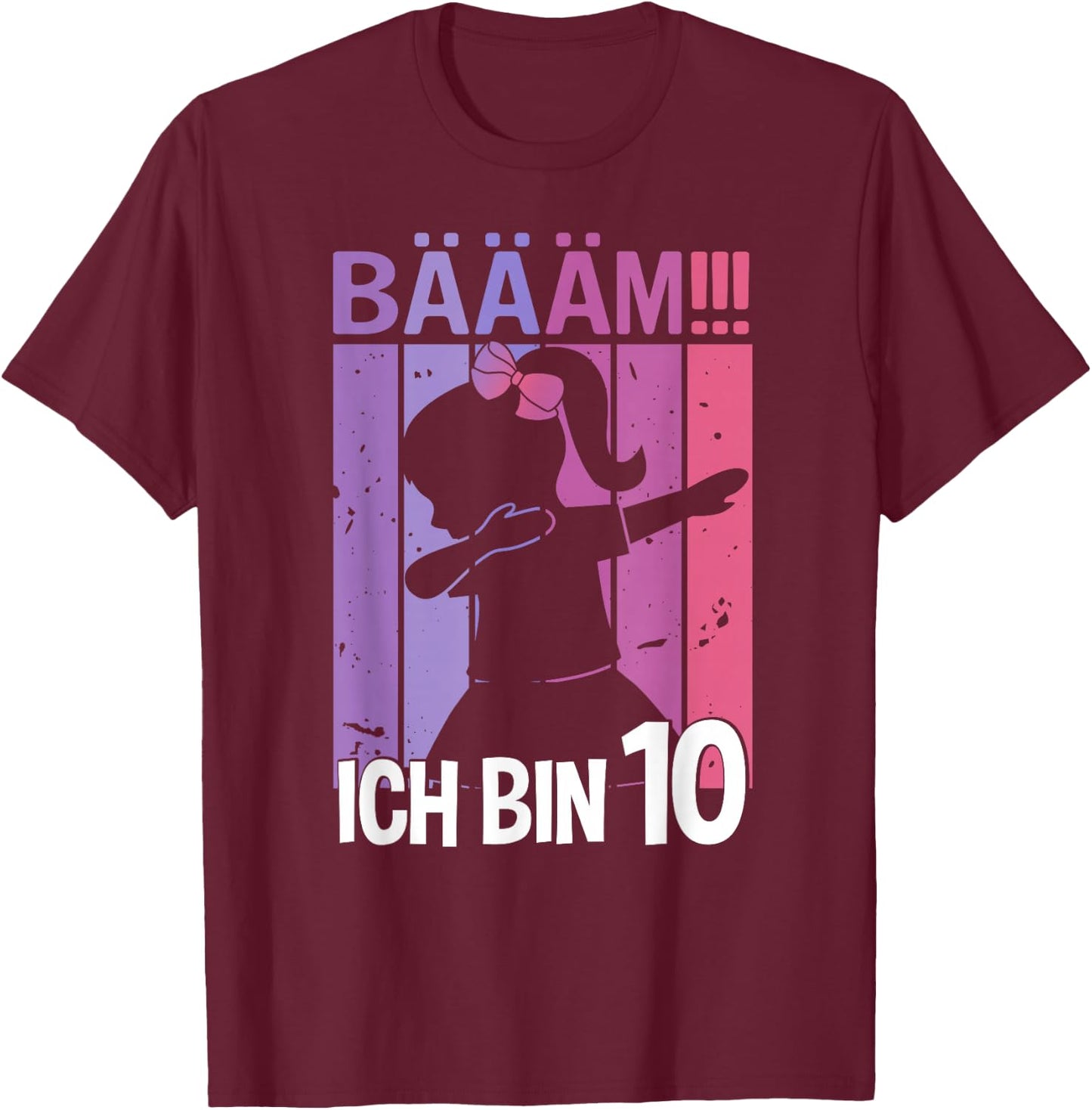 Girls' with German Text "Ich bin 10 Jahre Dab" [German Language], black T-Shirt - T-Shirt | Maroon