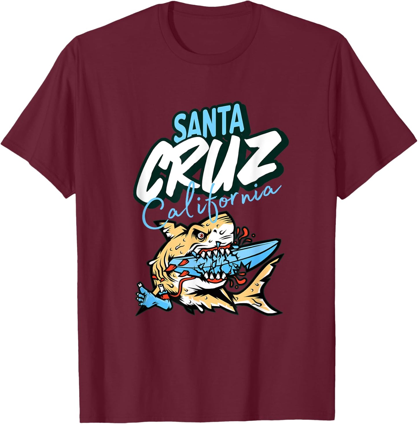 Vintage Santa Cruz California Great White Shark T-Shirt - T-Shirt | Maroon