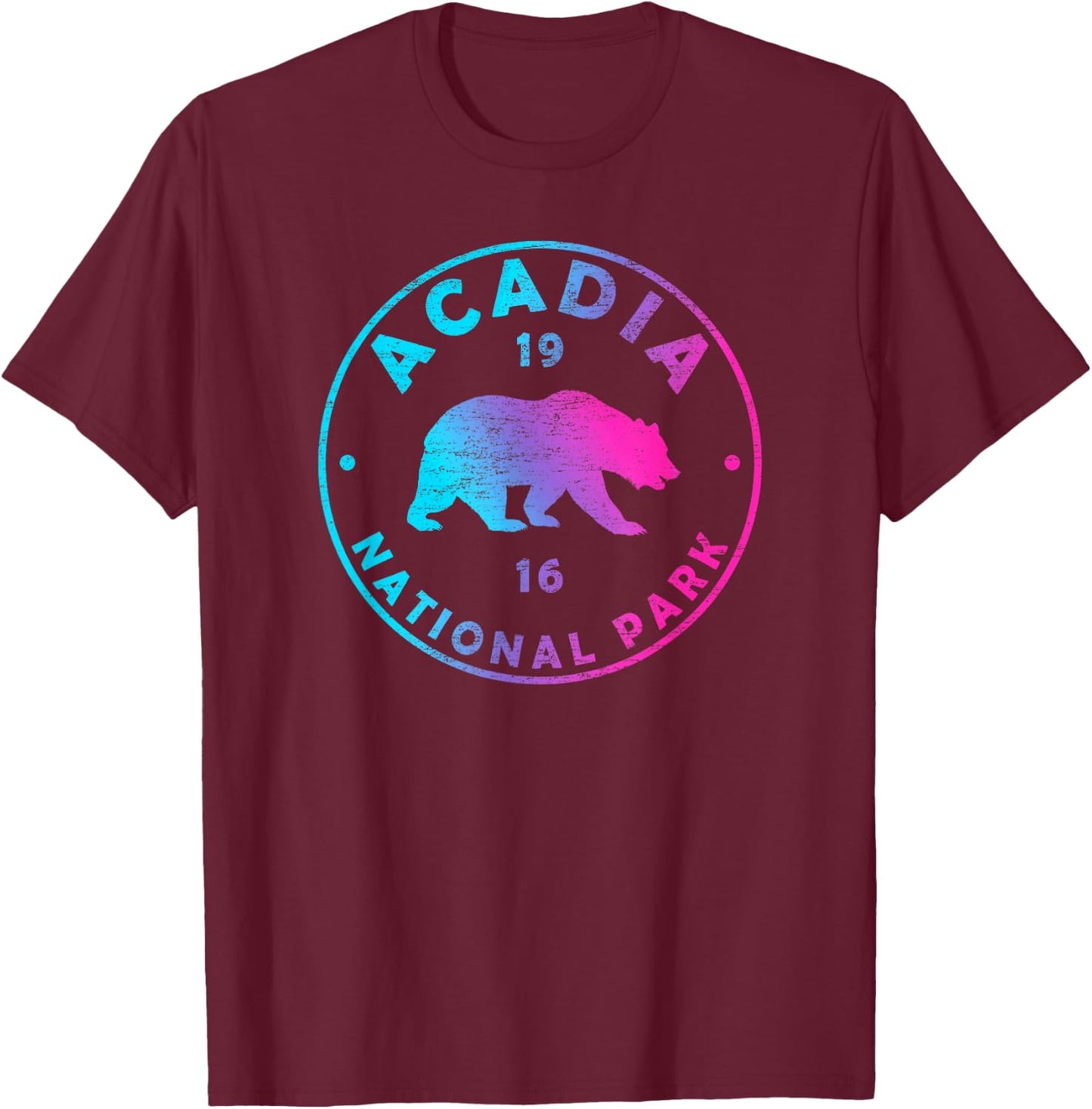 Retro Acadia National Park Colorful Tie Dye Bear Boys Girls T-Shirt - T-Shirt | Maroon