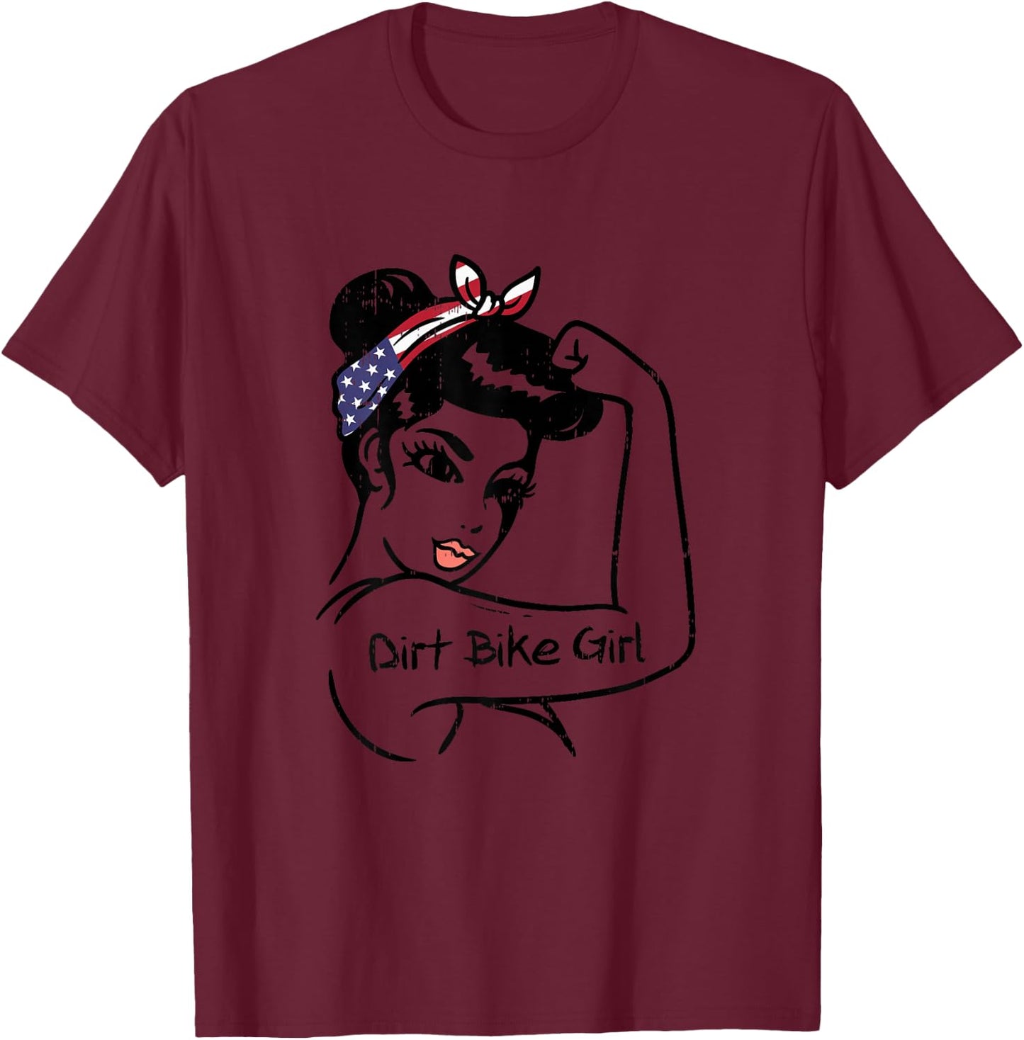 Strong Woman Unbreakable Dirt Bike Girl Flag Motocross Gift T-Shirt - T-Shirt | Maroon