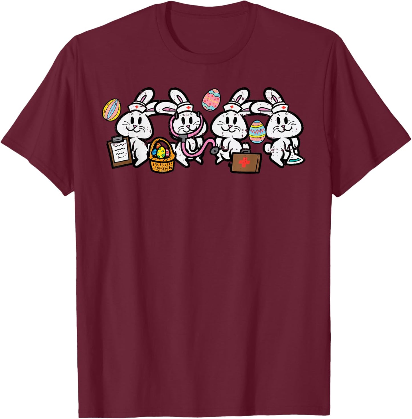 Easter Bunny Nurses Rabbit ER ED Squad Crew Scrub Top Women T-Shirt - T-Shirt | Maroon