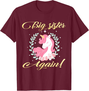 Big Sister Again Unicorn T-Shirt - T-Shirt | Maroon