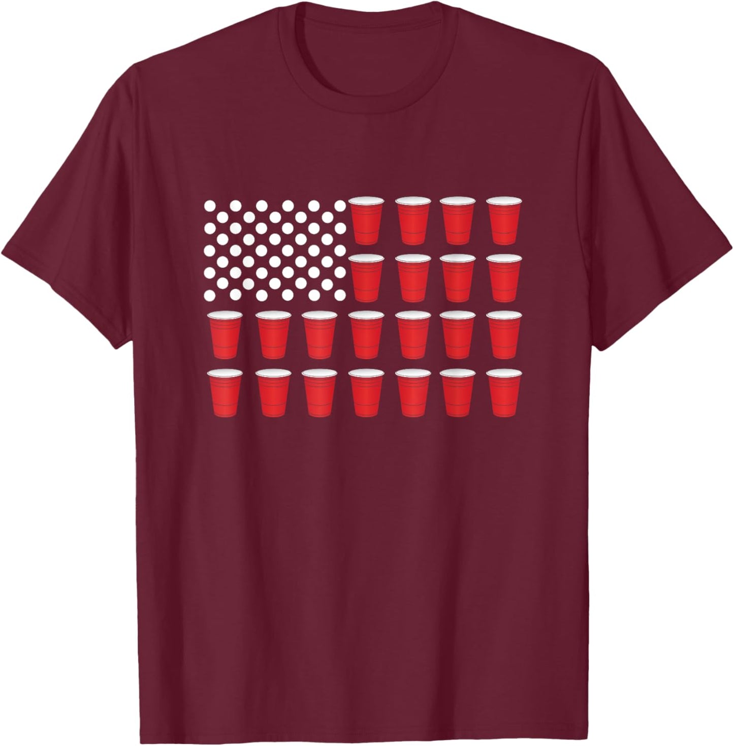 Beer Pong American Flag Red Cup Drinking Party Games T Shirt Men T-Shirt - T-Shirt | Maroon