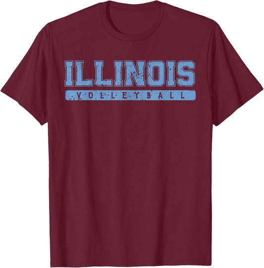 Illinois Volleyball Sky Blue Vintage Text T-Shirt - T-Shirt | Maroon