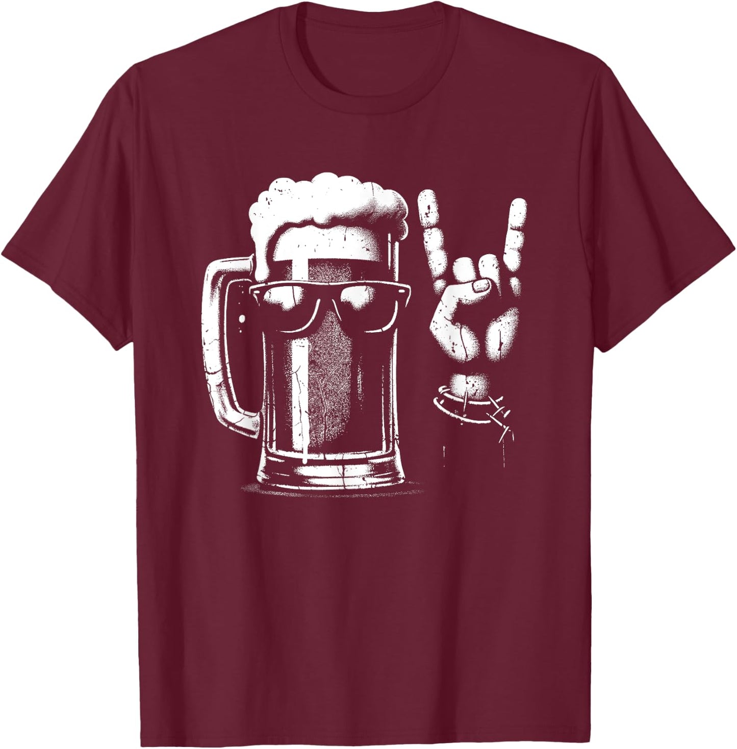 Beer Mug Rock 'n Roll Hand Sign - Vintage Beer Lover T-Shirt - T-Shirt | Maroon
