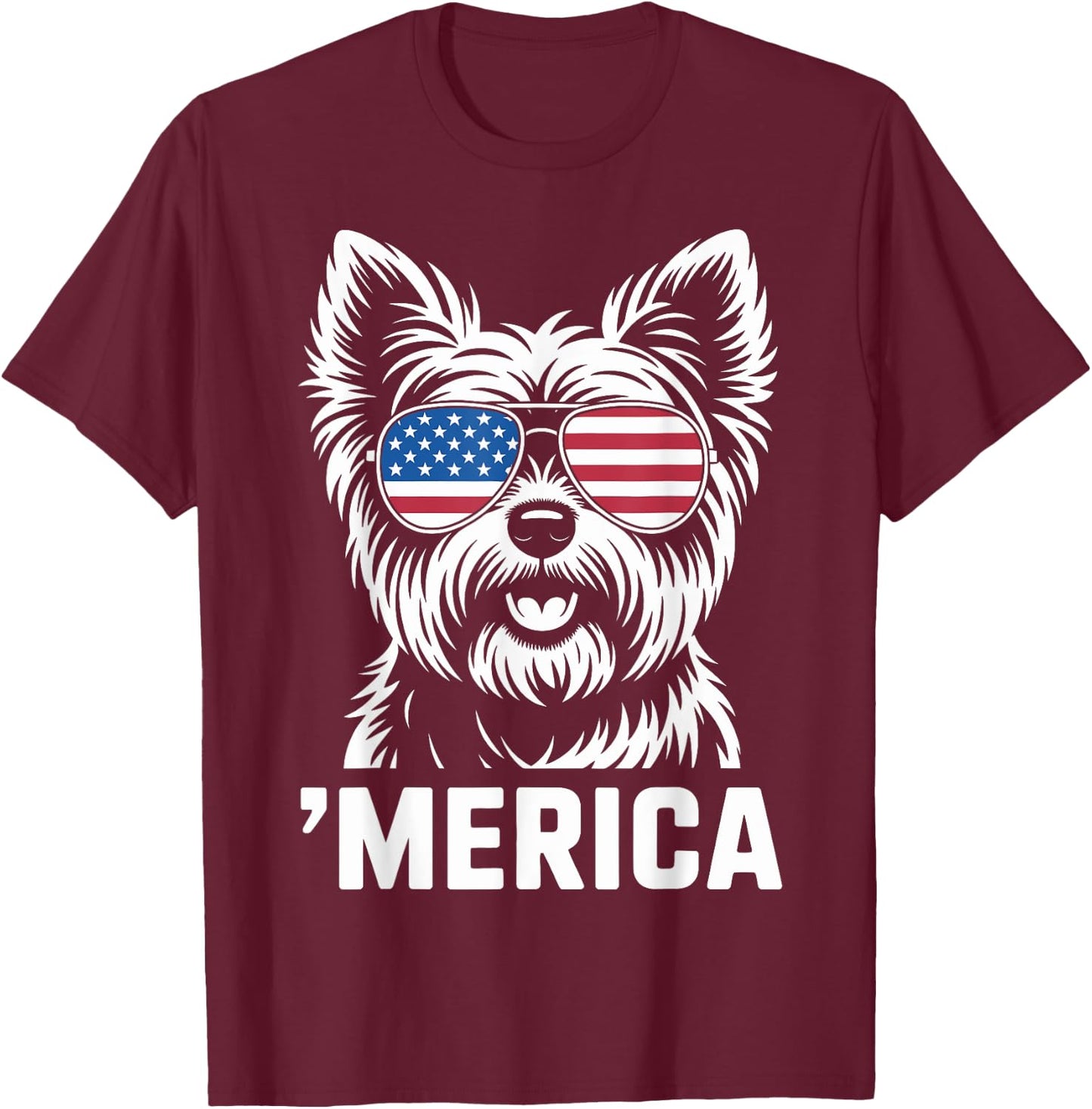 Yorkshire Terrier 4th of July ‘Merica Patriotic T-Shirt - T-Shirt | Maroon