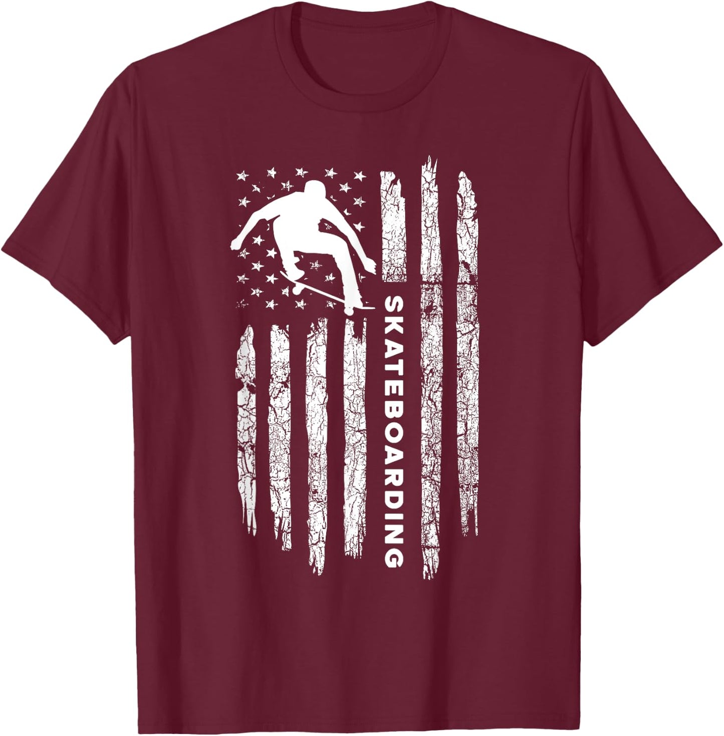 American Flag Skateboard - Vintage Skateboarding Women Kids Men T-Shirt - T-Shirt | Maroon