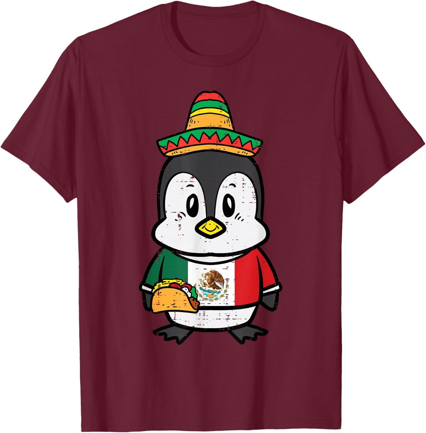 Penguin Mexico Flag Cinco De Mayo Mexican Independence Day T-Shirt - T-Shirt | Maroon