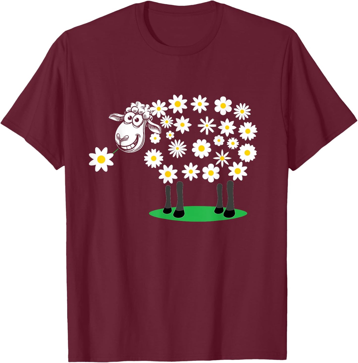 Adorable Cute sheep with daisy flower wool for girls and mum T-Shirt - T-Shirt | Maroon