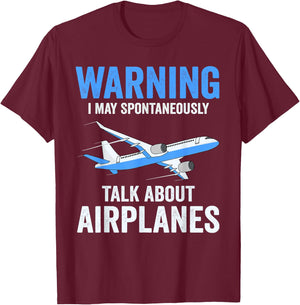 Warning May Spontaneously Talk About Airplanes Funny Pilot T-Shirt - T-Shirt | Maroon