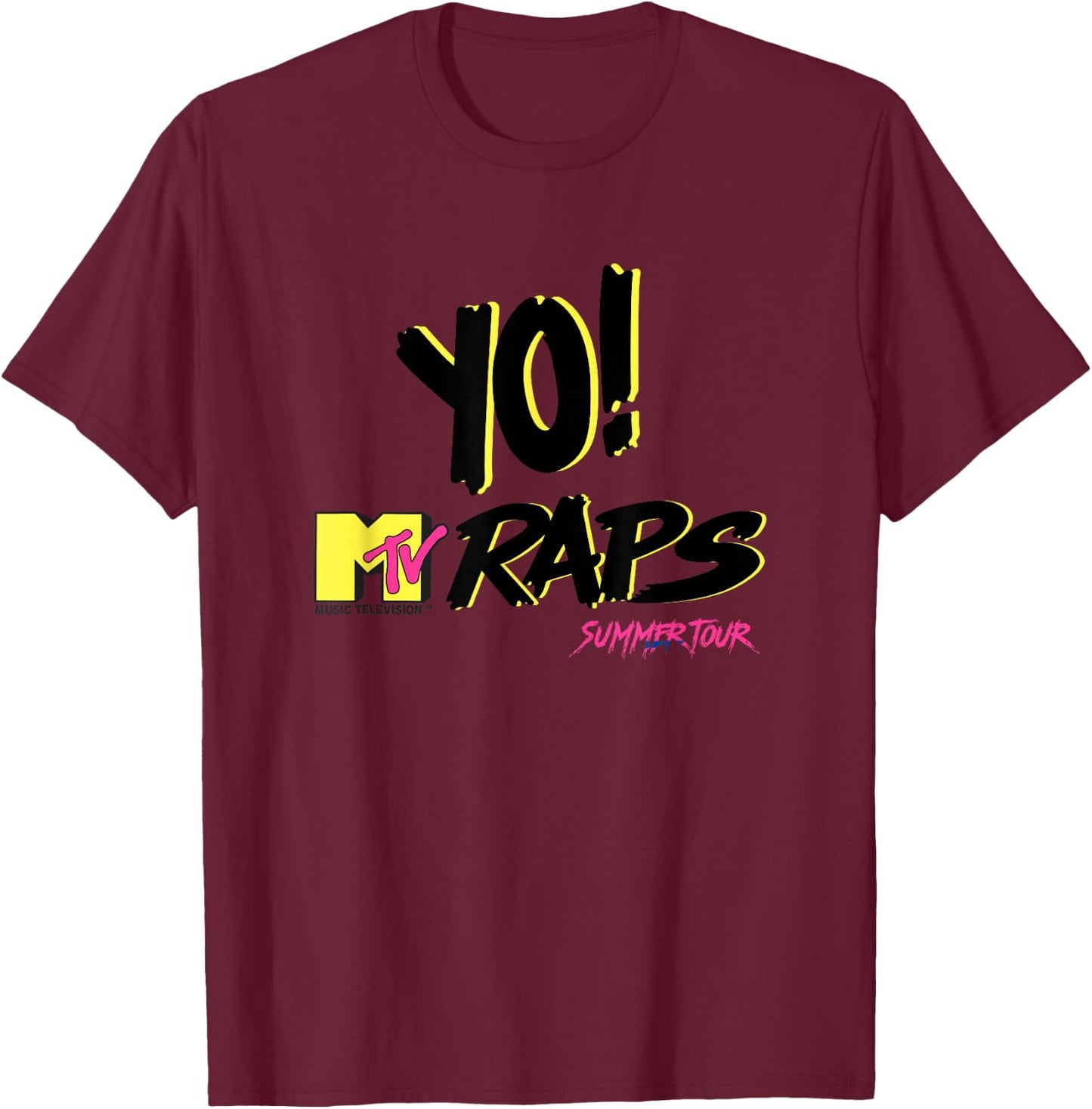 Yo! MTV Raps Summer Tour Neon 90s Hip Hop T-Shirt - T-Shirt | Maroon