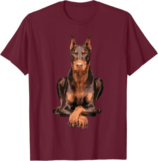 Watercolor Portrait Doberman Pinscher For Dog Owners T-Shirt - T-Shirt | Maroon