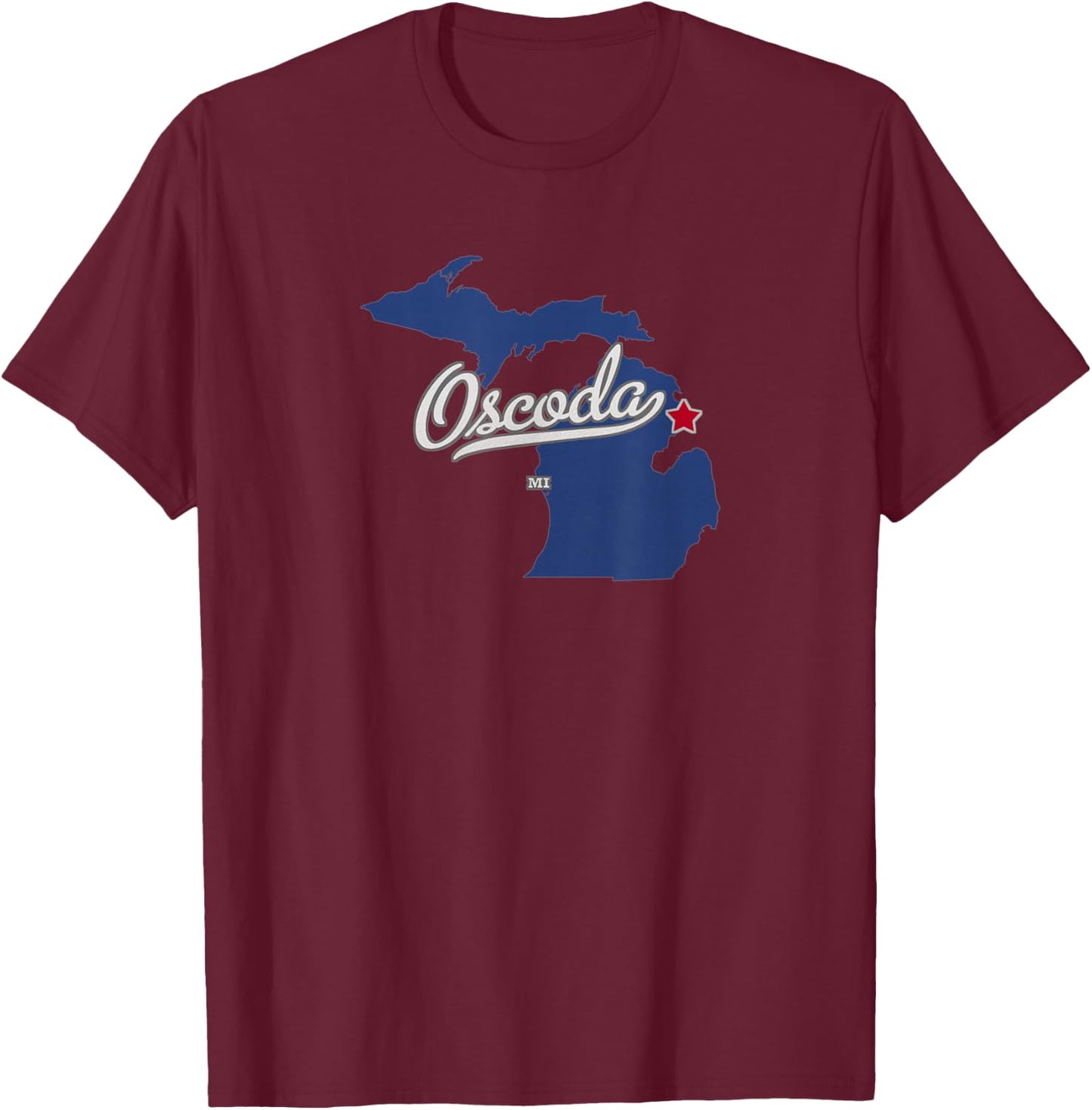 Oscoda Michigan MI Map T-Shirt - T-Shirt | Maroon