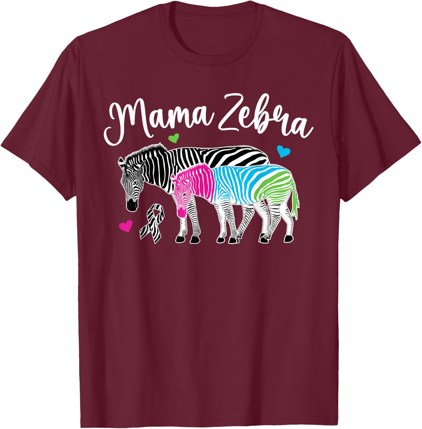 Mama Zebra Rare Disease Warrior Rare Disease Awareness T-Shirt - T-Shirt | Maroon