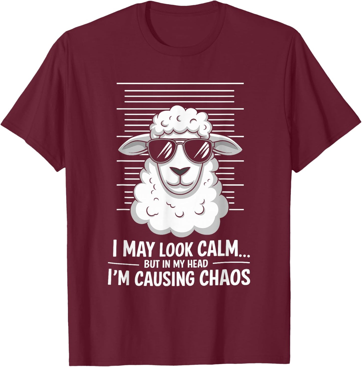 I May Look Calm but in My Head Funny Sheep T-Shirt - T-Shirt | Maroon