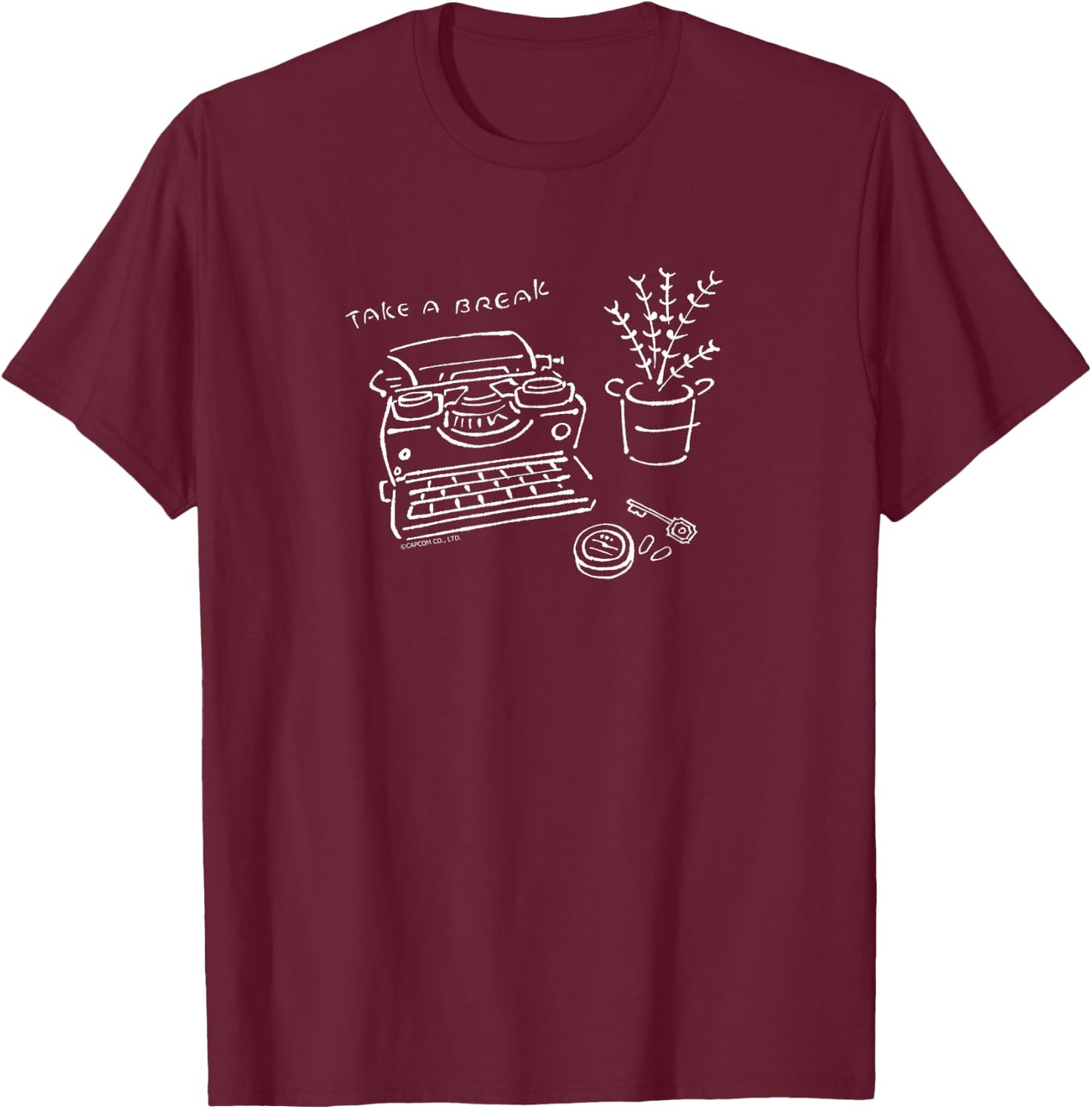 Resident Evil Line Art (A) , Black T-Shirt - T-Shirt | Maroon
